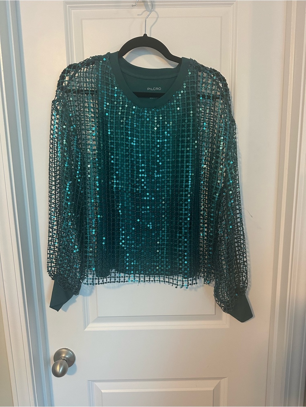 Pilcro Teal Sequin Mesh Pullover - Picture 2 of 7